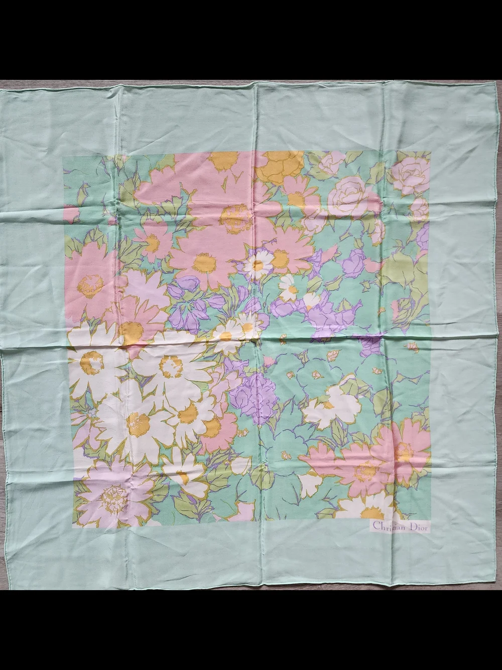 Auth Dior Pastel Floral Silk Scarf - Mint, Pink & White